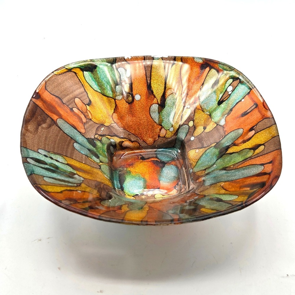 Mid Century Italian Art Glass Tuscany Italy IL Quadrifoglio Serving Bowl Glitter